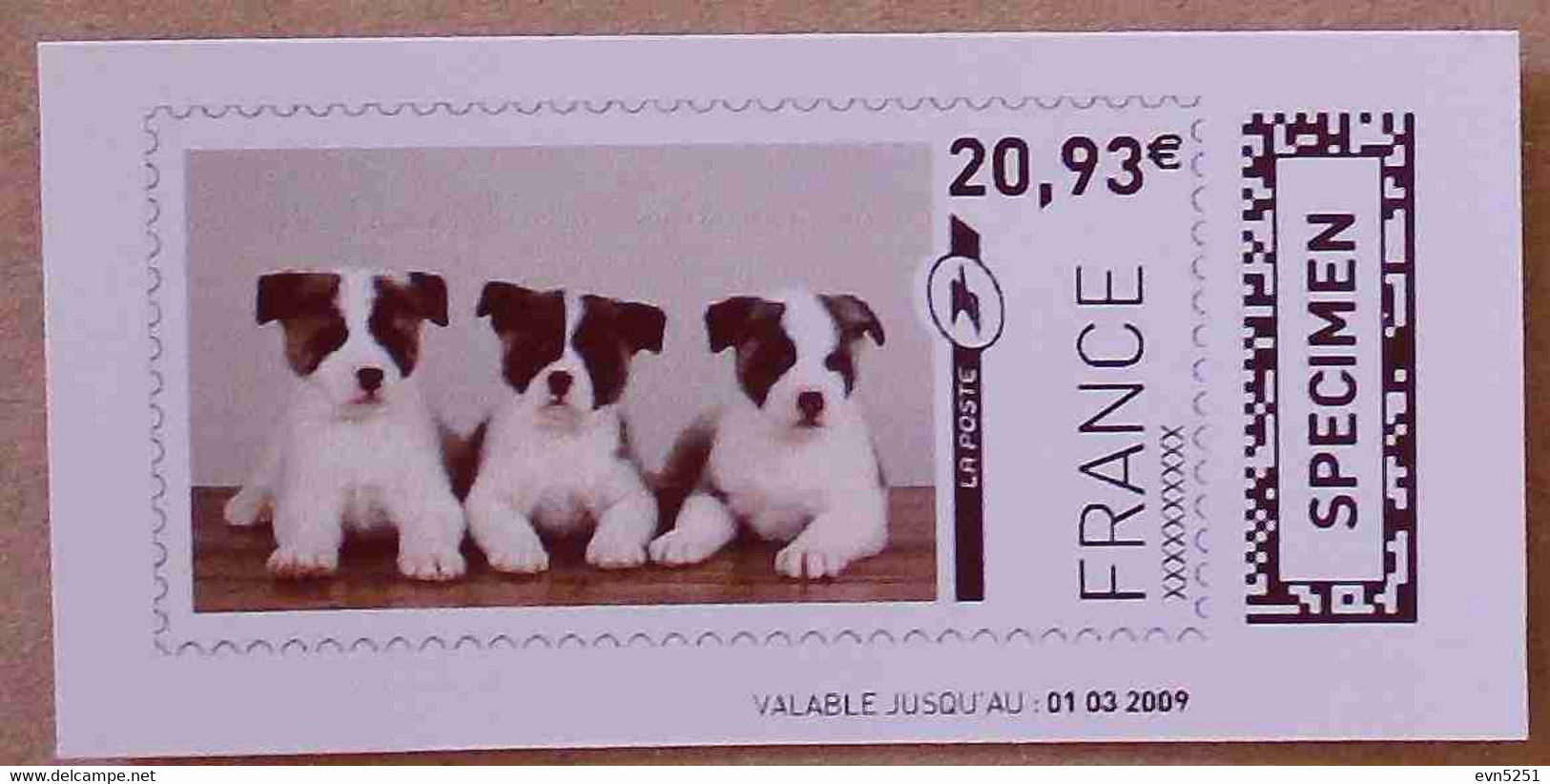 Ti02-02 :  SPECIMEN - Chien 0.80 €  +  Chiens 20.93 € (autoadhésifs / Autocollants) - Specimen