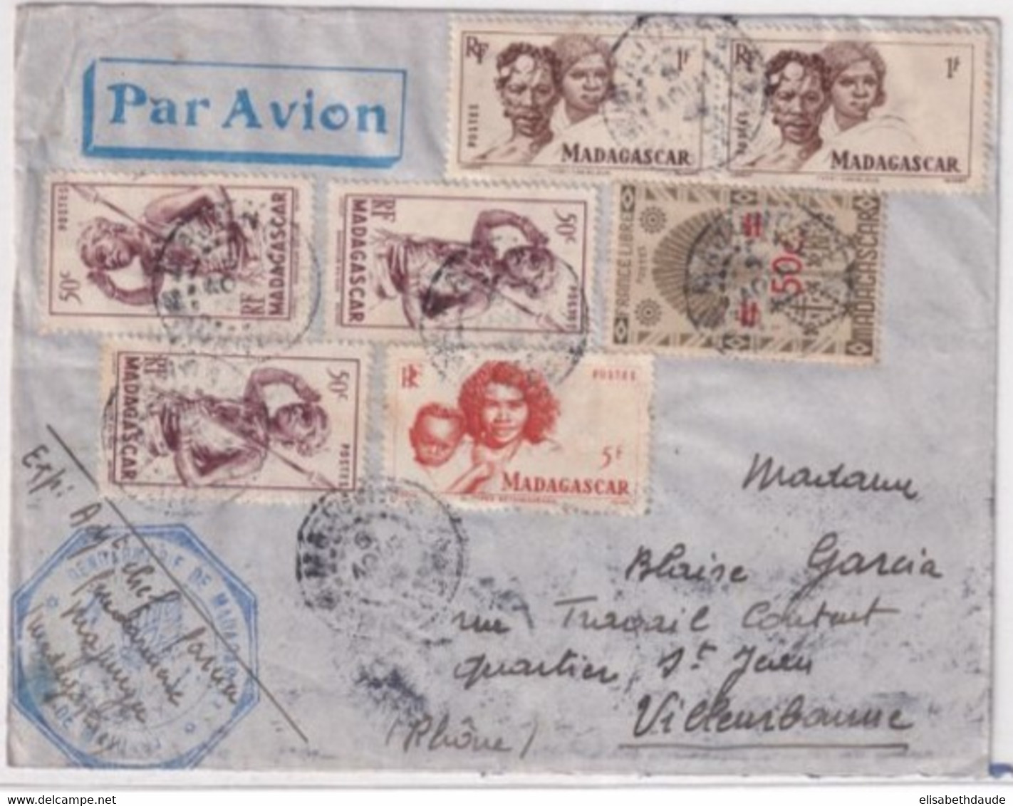 MADAGASCAR - 1948 - GENDARMERIE De MAJUNGA ! - ENVELOPPE AVION=> VILLEURBANNE - SERIE DE LONDRES - Cartas & Documentos