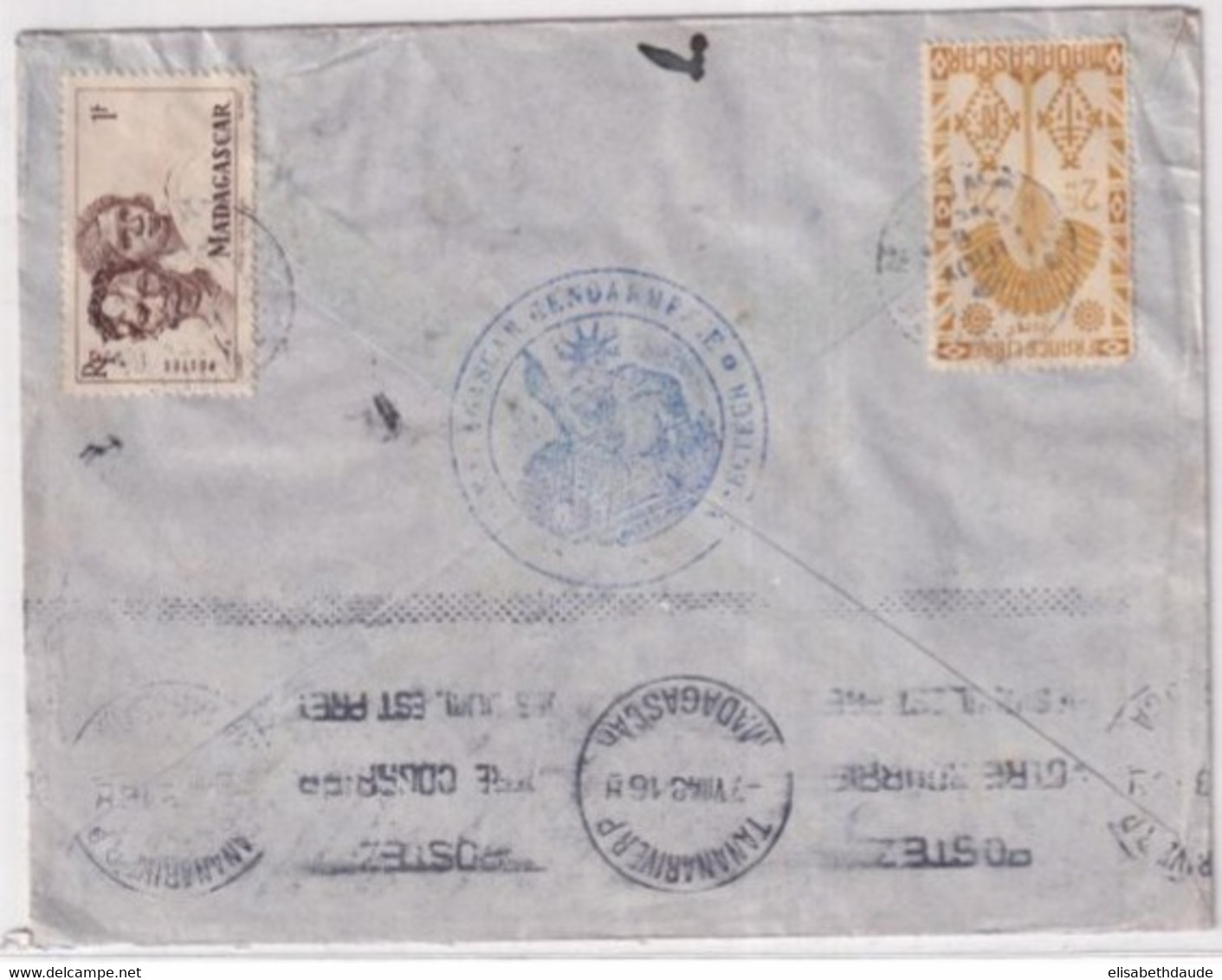 MADAGASCAR - 1948 - GENDARMERIE De MAJUNGA ! - ENVELOPPE AVION=> VILLEURBANNE - SERIE DE LONDRES - Lettres & Documents