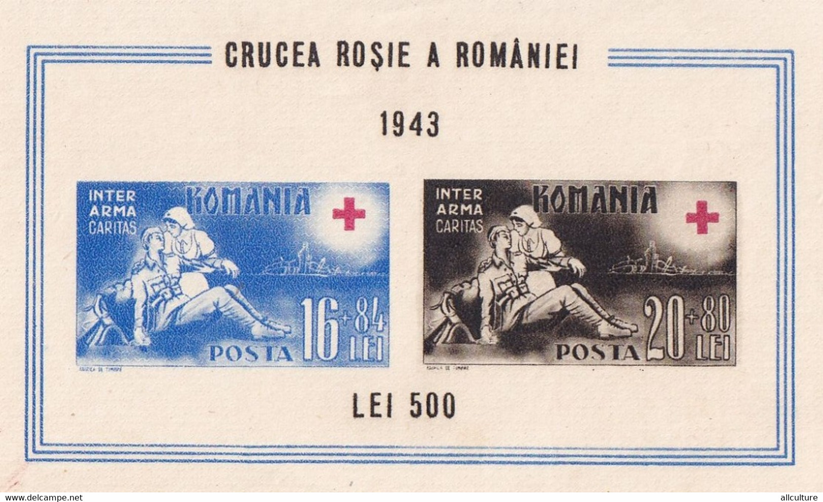 ROMANIA RED CROSS 1943 500 LEI IMPERFORATE NONDANTELE MNH BLOCK - Rode Kruis