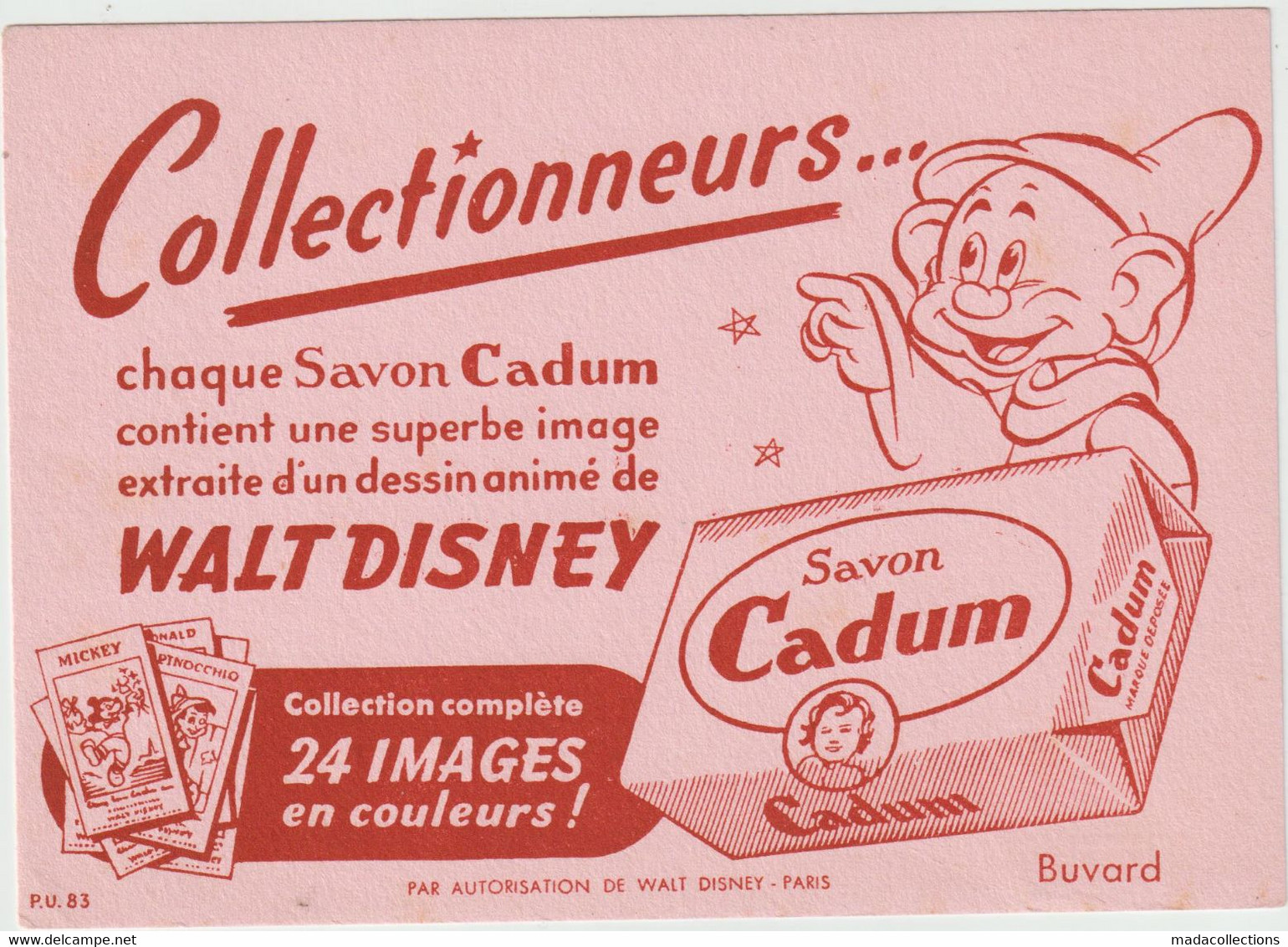 Buvard - Savon Cadum - Image Walt Disney - Parfum & Cosmetica