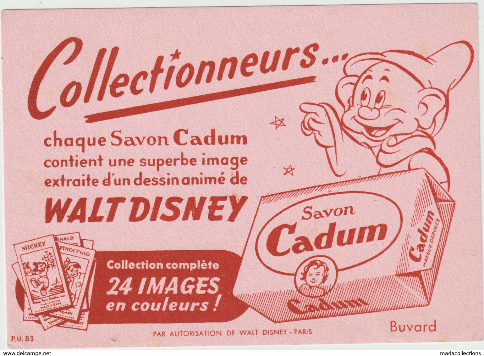 Buvard - Savon Cadum - Image Walt Disney - Parfums & Beauté
