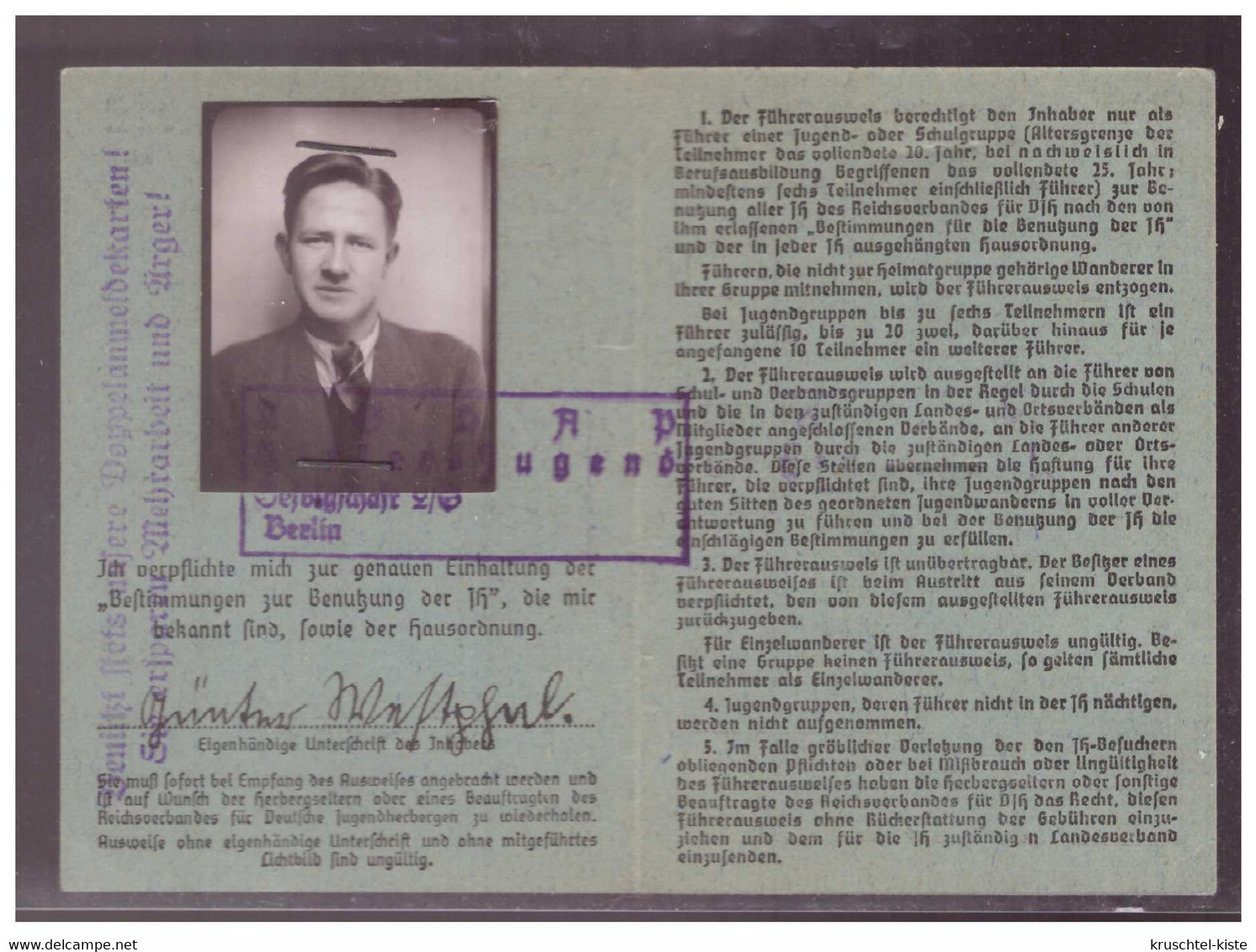 Dt- Reich (022031) Führerausweis, Reichsbund Der Jugendherbergen, Mit NSDAP Stempel Und Orginal Unterschrift - Brieven En Documenten