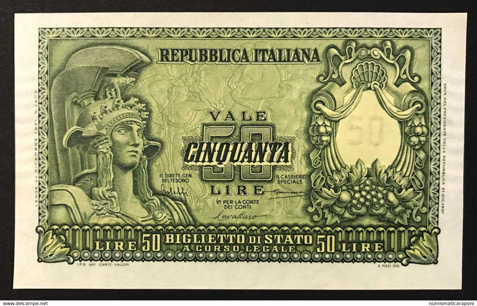 50 Lire Italia Elmata 31 12 1951 Bolaffi Fds LOTTO 1974 - 50 Liras