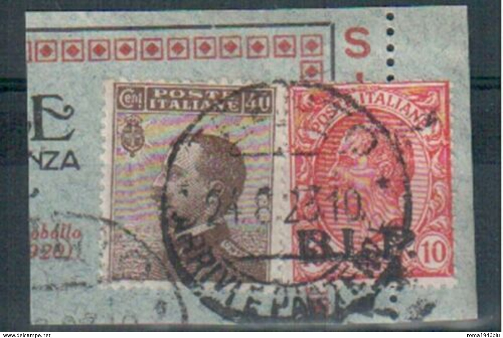 REGNO B.L.P. 1923 10 C.II I TIPO N. 13+ 40 C. SU FRAMMENTO FIRMATO VIGNATI/RAYBAUDI - Used