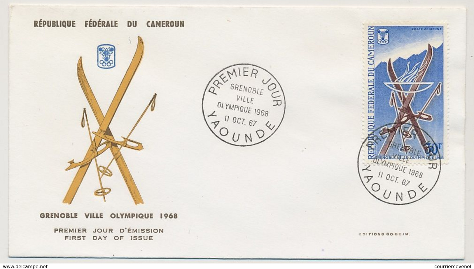 CAMEROUN => Enveloppe FDC => Grenoble Ville Olympique 1968 - 11 Oct 1967 - Yaoundé - Camerún (1960-...)