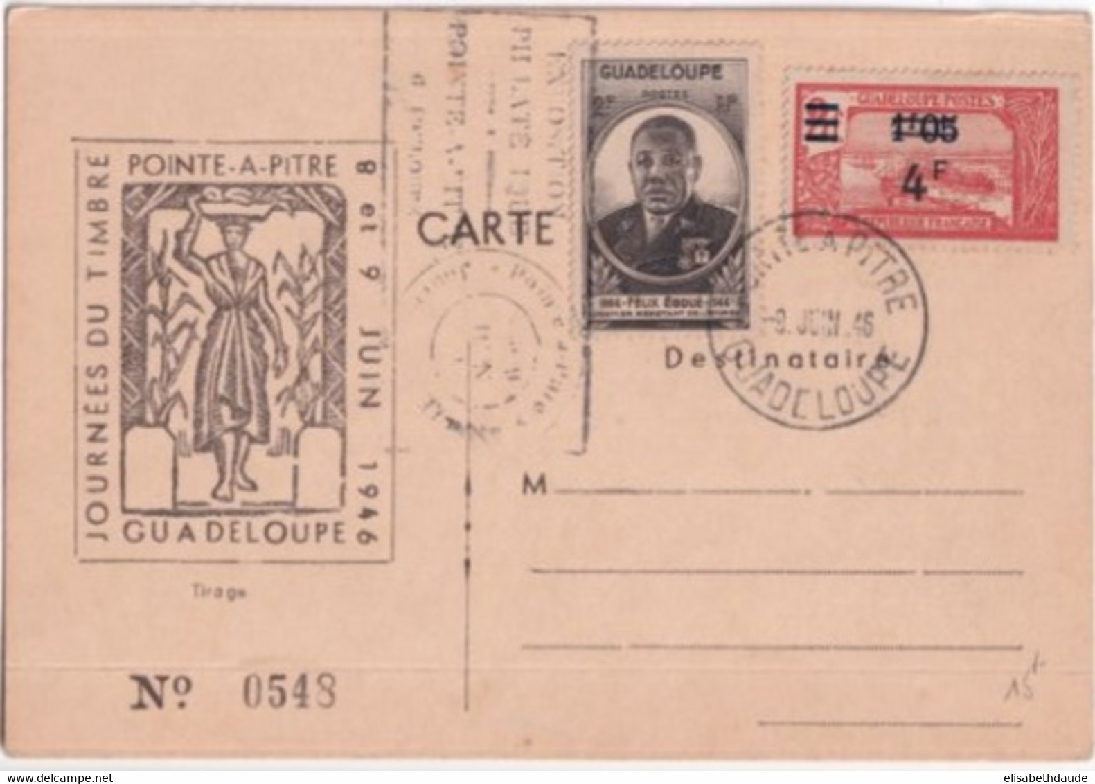 MARTINIQUE - 1946 - CARTE ILLUSTREE JOURNEE DU TIMBRE De POINTE à PITRE - Covers & Documents