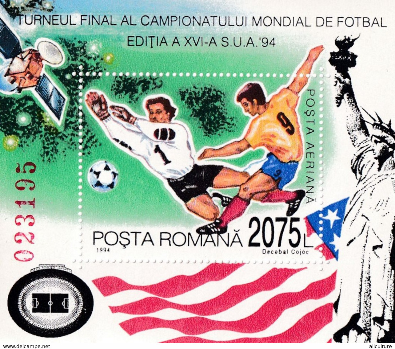 FINAL TOURNAMENT OF THE 1994 WORLD FOOTBALL CHAMPIONSHIP ROMANIA BLOCK MNH - 1994 – États-Unis