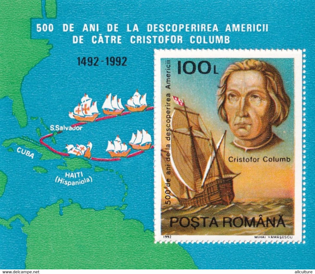 Romania 1992 MNH / 500 Years - Discovery America / Cristofor Columb / MS - Cristóbal Colón