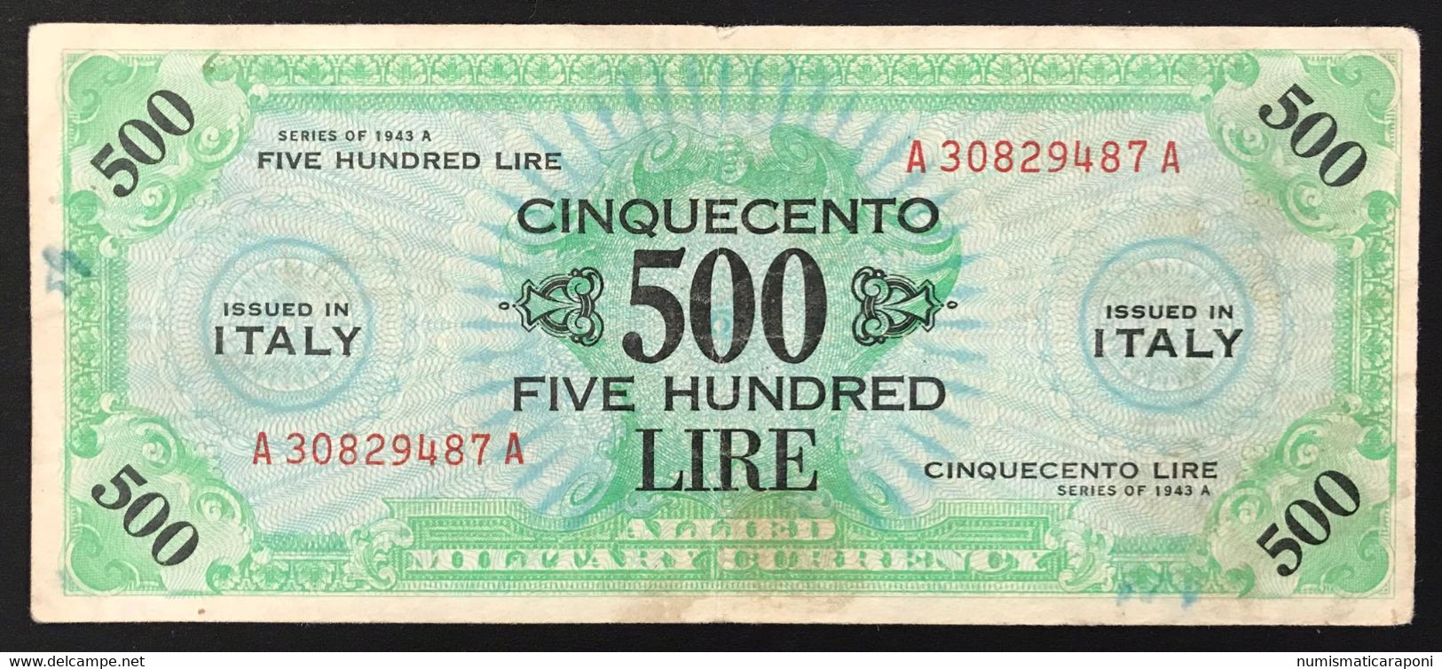 500 AM LIRE SERIE BILINGUE A....A 1943 R2 RR Naturale LOTTO 1738 - Allied Occupation WWII