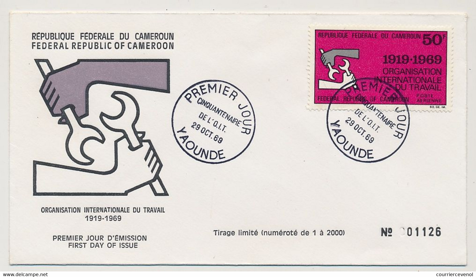 CAMEROUN => 2 Env FDC => 30f Et 50F Cinquantenaire De L'O.I.T - 29 Octobre 1969 - Yaoundé - Camerun (1960-...)