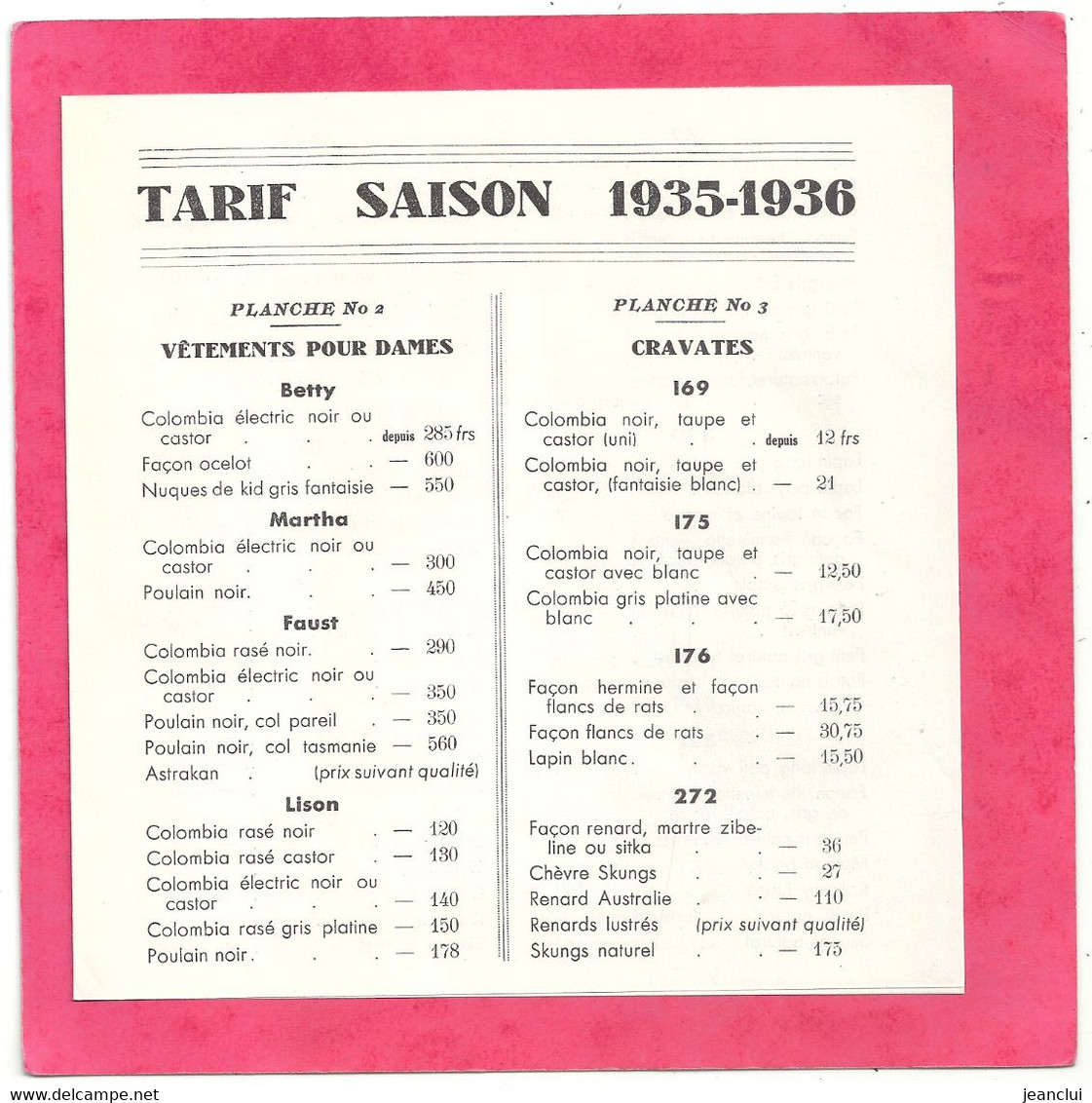 SUPERBE DEPLILLANT de chez TONY GAY & FILS de THOISSEY ( FOURREUR ) +TARIF SAISON 1935-1935 de 4 pages . etat sup