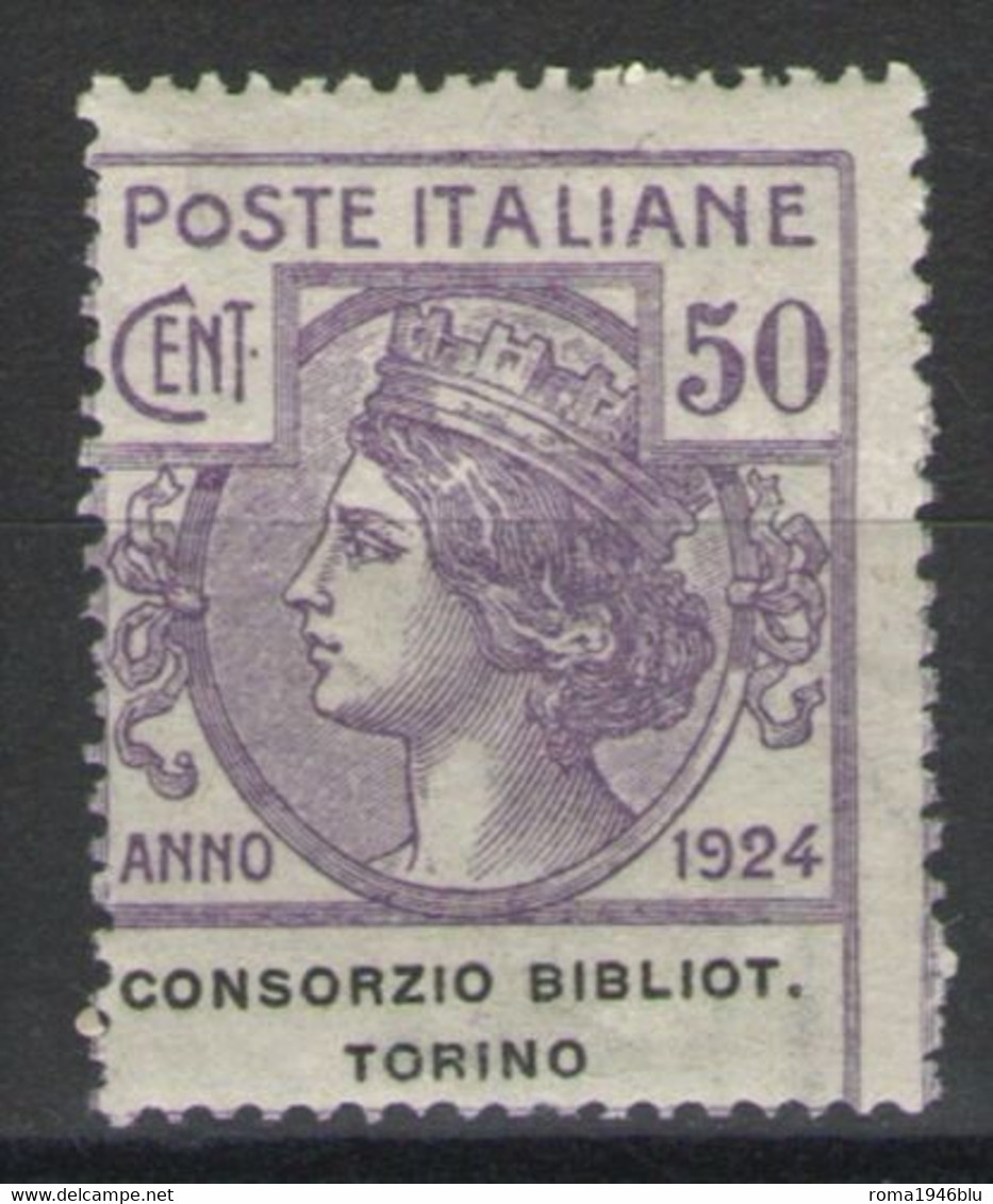 REGNO 1924 ENTI PARASTATALI CONSORZIO BIBLIOTECHE TORINO 50 C.** MNH - Franchigia