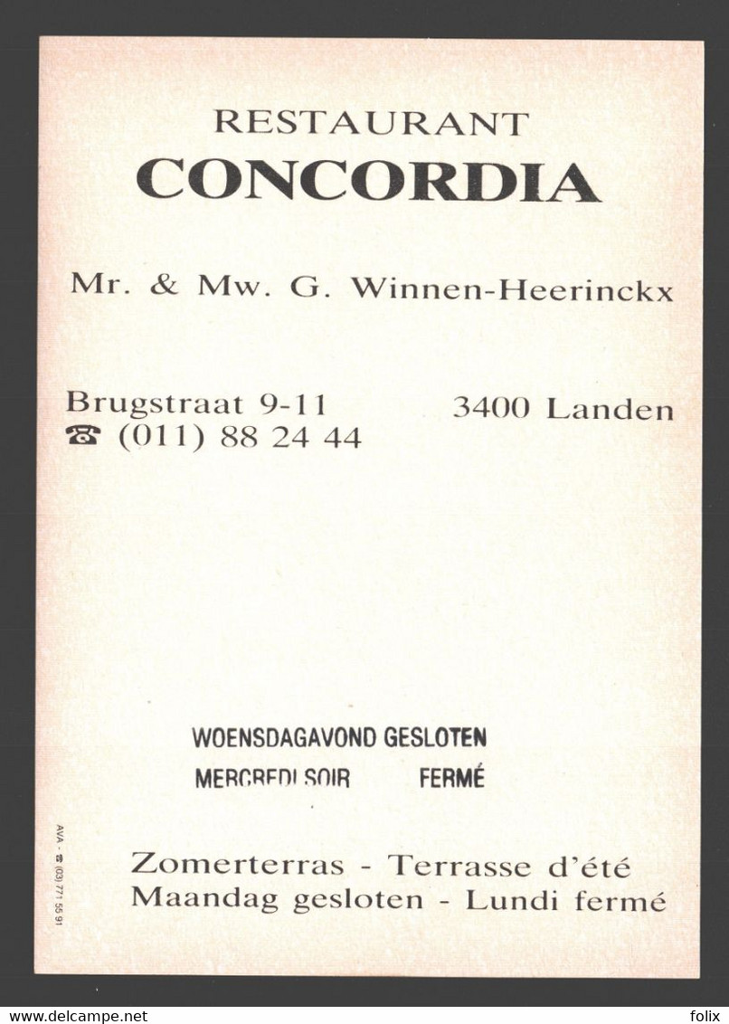 Landen - Restaurant Concordia - Visitekaartje - Landen