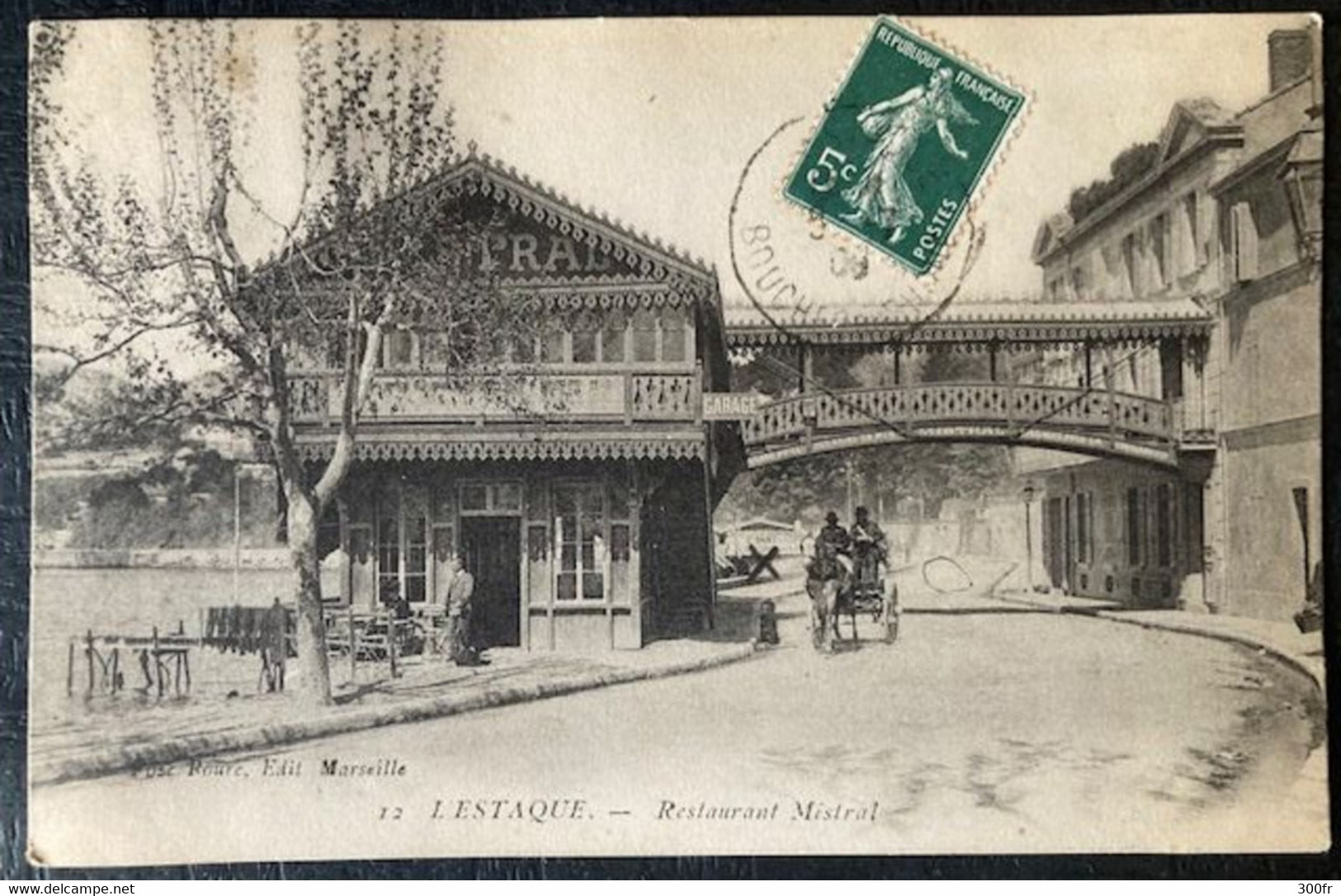 CPA MARSEILLE L' ESTAQUE RESTAURANT MISTRAL  (13 Bouches Du Rhône ) 1919 Animée FEMMES ATTELAGE CHEVAUX - L'Estaque