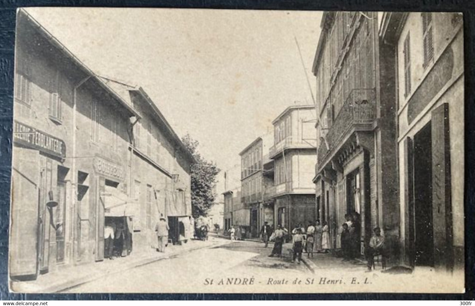 CPA MARSEILLE SAINT ANDRE ROUTE DE ST HENRI  (13 Bouches Du Rhône ) 1919 Animée HOMMES DEVANTURE FEBLANTERIE COIFFEUR - Saint Barnabé, Saint Julien, Montolivet