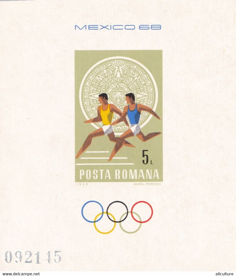 OLIMPIC GAMES MEXICO 1968 ROMANIA BLOCK IMPERFORATE NONDANTELE MNH - Ete 1968: Mexico