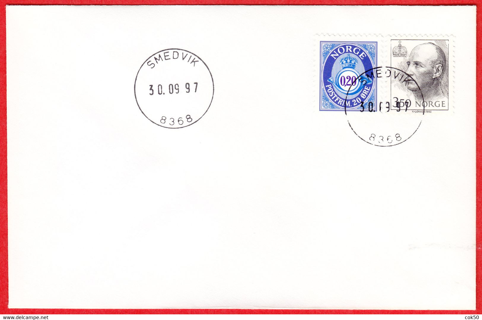 NORWAY -  8368 SMEDVIK - 24 MmØ - (Nordland County) - Last Day/postoffice Closed On 1997.09.30 - Ortsausgaben