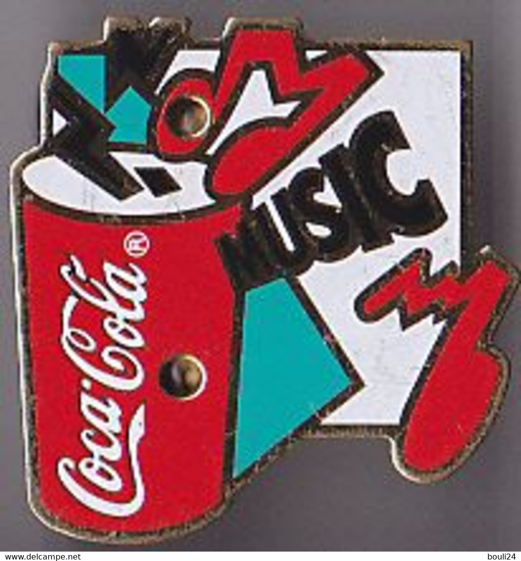 PIN'S LUMINEUX THEME BOISSONS  COCA COLA  MUSIC   VOIR VERSO - Boissons