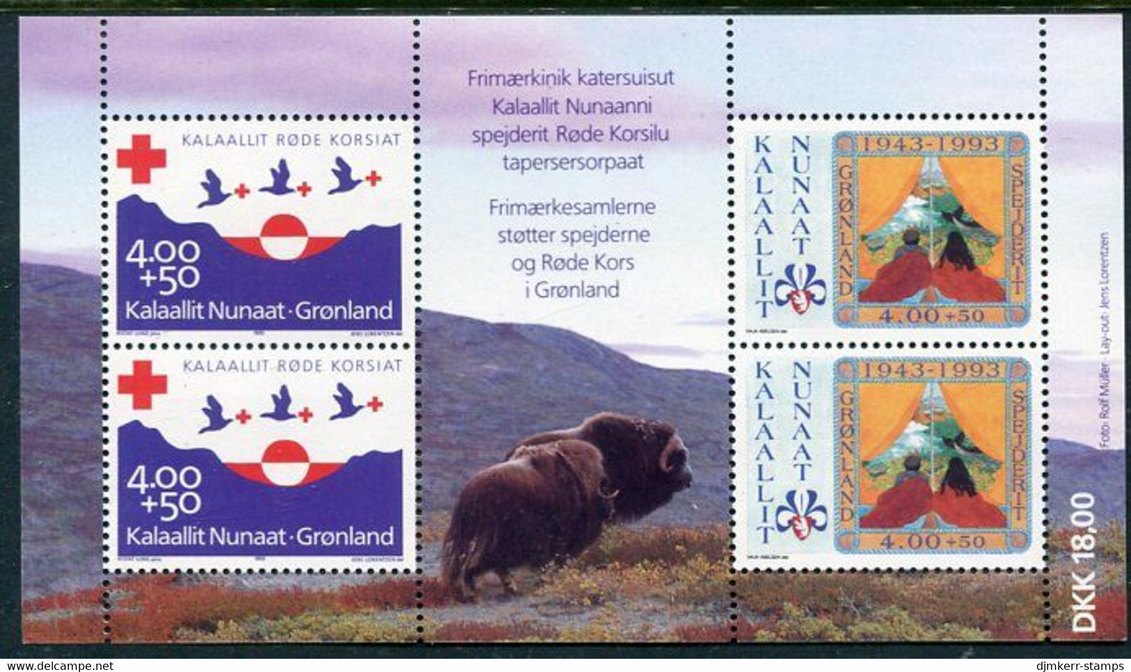 GREENLAND 1993 Red Cross Block MNH / **.  Michel  Block 4 - Unused Stamps