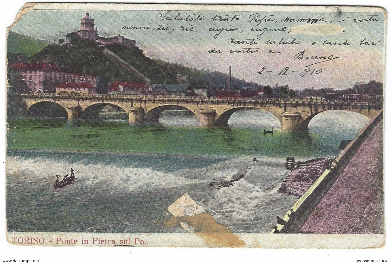 10.501 - TORINO PONTE IN PIETRA SUL PO DISEGNATA ANIMATA 1910 - Fiume Po