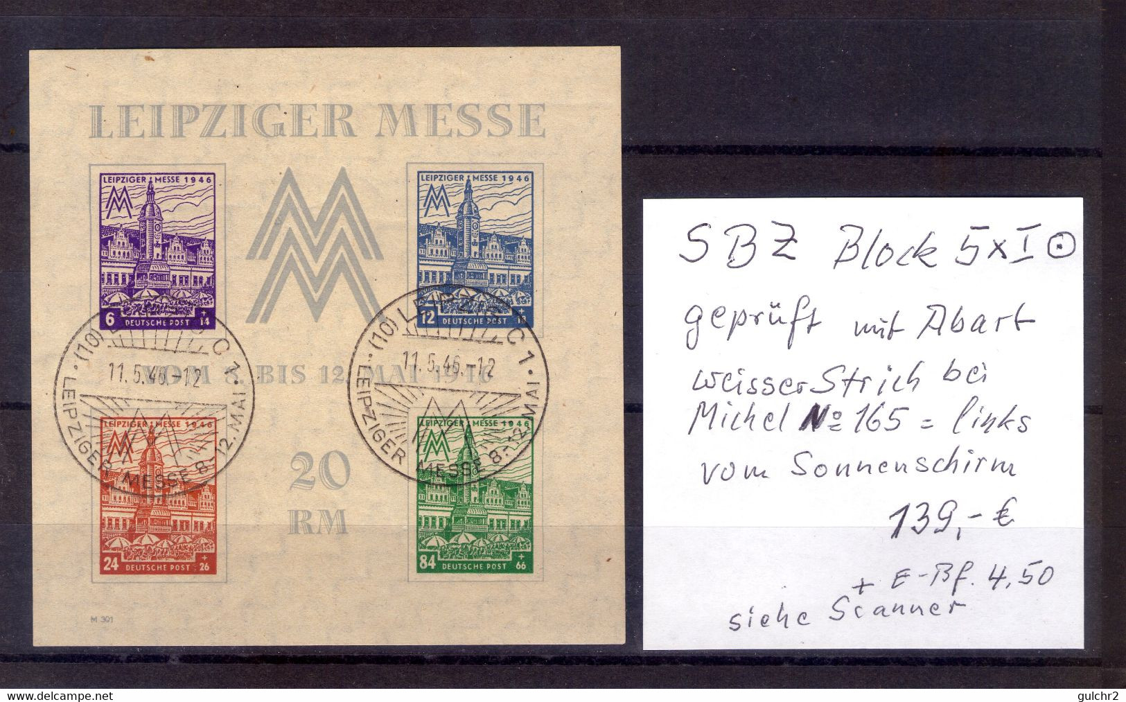 SBZ Block 5 X I Sonder Stempel Geprüft  Mit Abart Auf Michel No 165 - Ohne Zuordnung