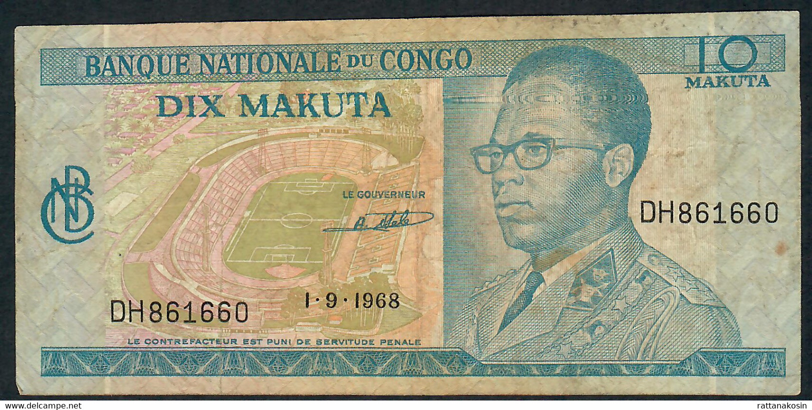 CONGO DEMOCRATIC REPUBLIC P9 10 MAKUTA 1.9.1968  VF    NO P.h. - République Démocratique Du Congo & Zaïre