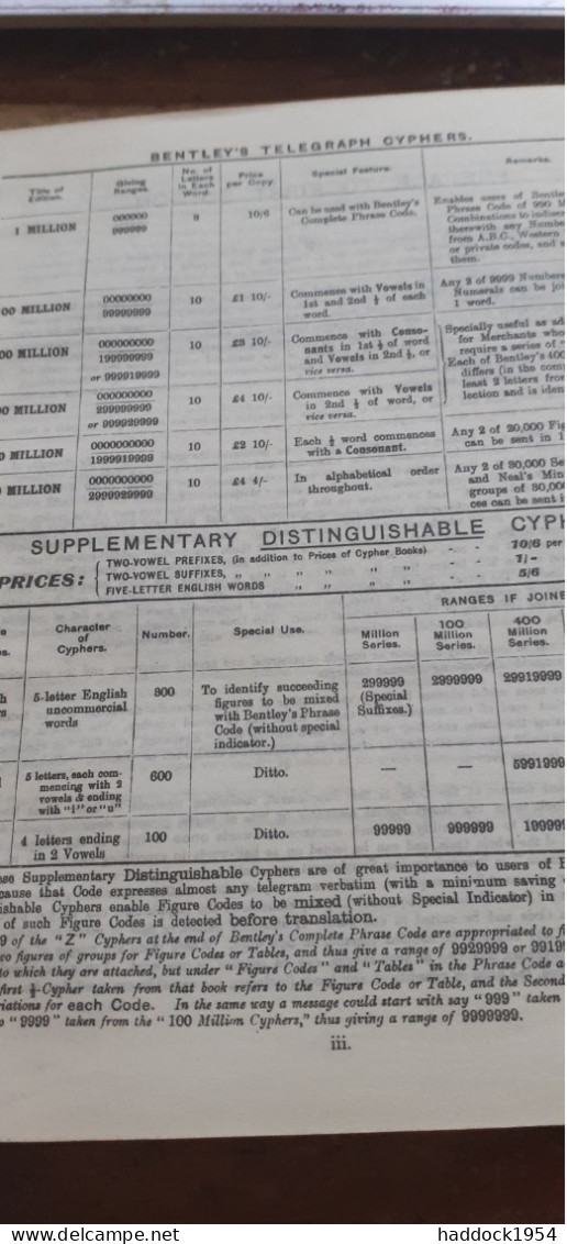 Bentley's Complete Phrase Code Numbered E.L. BENTLEY Bentley 1923 - Otros & Sin Clasificación