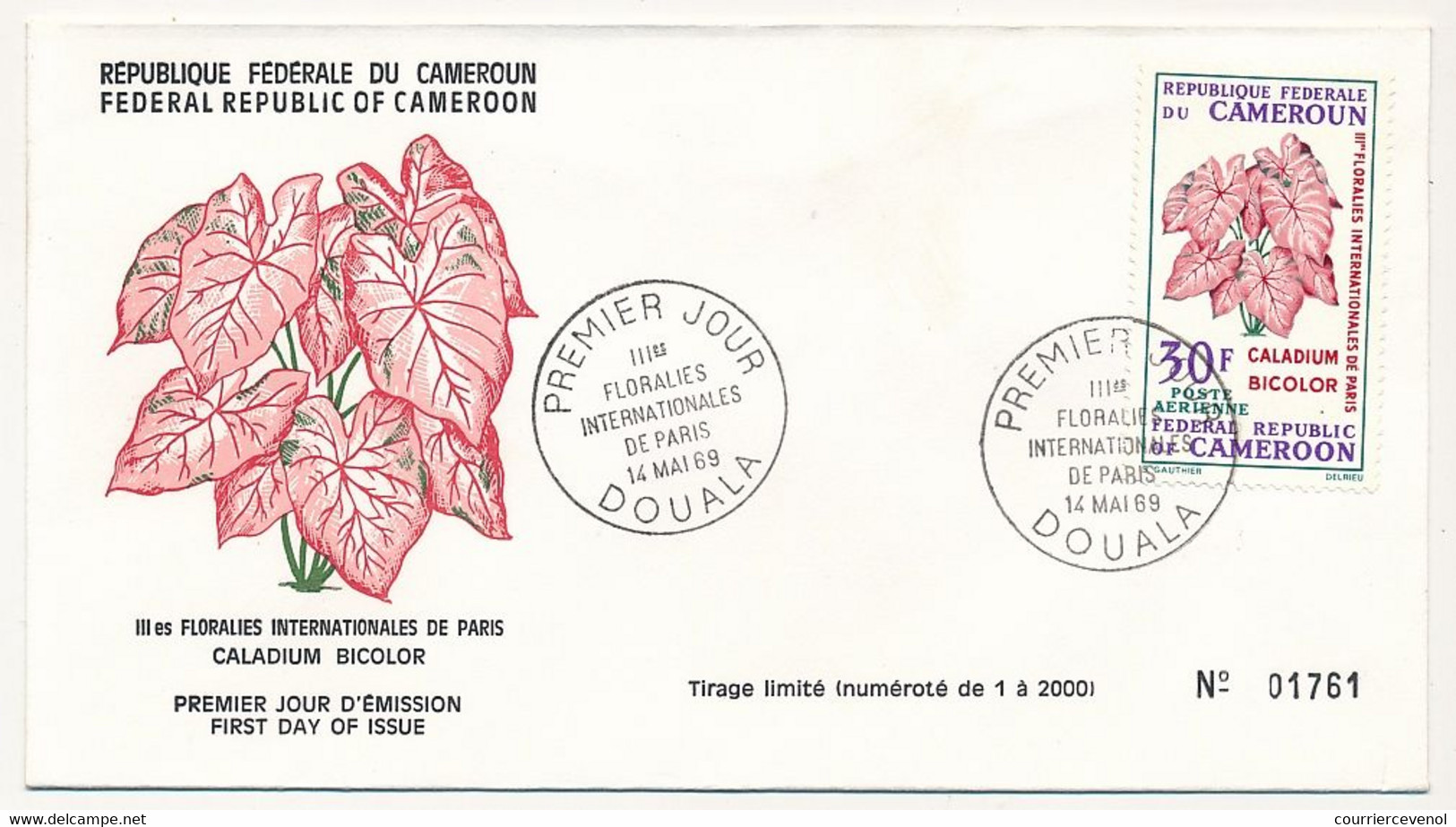 CAMEROUN => 3 Env FDC => 3ème Floralies Internationales De Paris - 14 Mai 1969 - Douala - Cameroun (1960-...)
