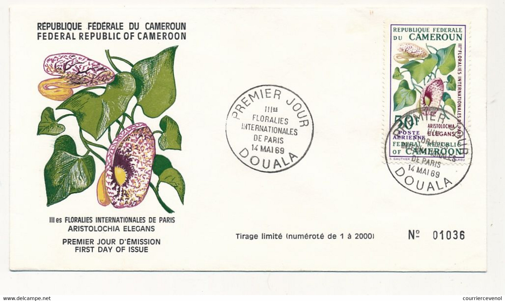 CAMEROUN => 3 Env FDC => 3ème Floralies Internationales De Paris - 14 Mai 1969 - Douala - Camerun (1960-...)