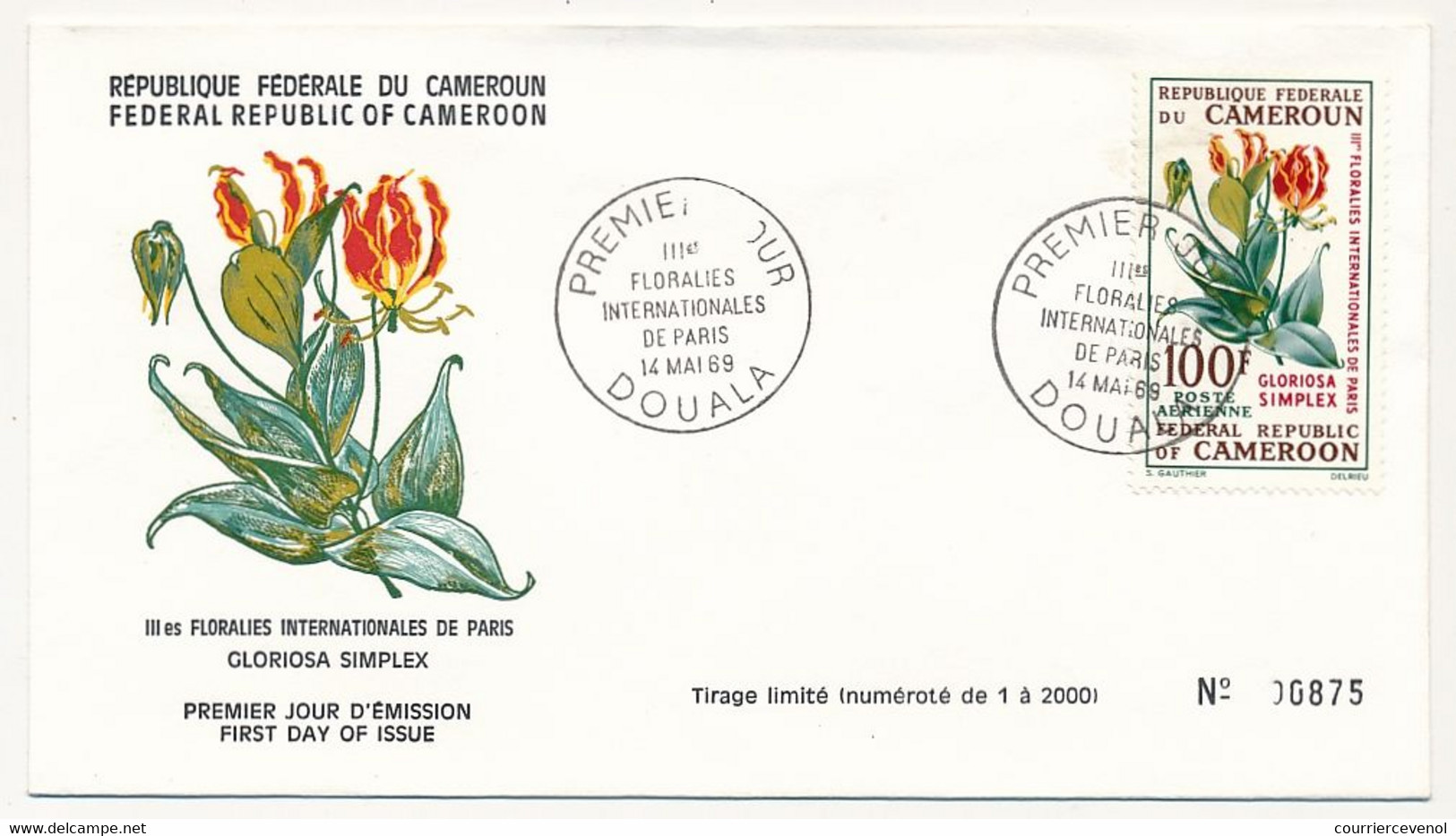 CAMEROUN => 3 Env FDC => 3ème Floralies Internationales De Paris - 14 Mai 1969 - Douala - Cameroun (1960-...)
