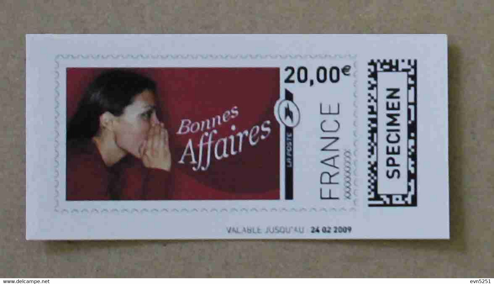 Ti02-02 : SPECIMEN - Bonnes Affaires, Femme 20.00 €  +  21.04 € (autoadhésifs / Autocollants) - Specimen