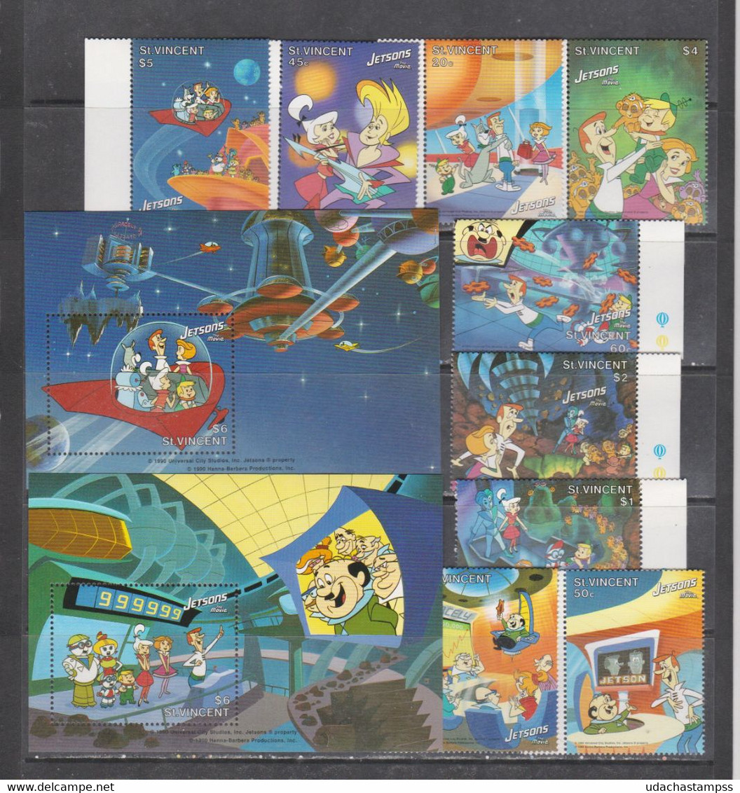 St Vincent And Grenadines 1990 1991 TV Show Jetsons Cartoons Space Future Set+2s/s MNH - Disney