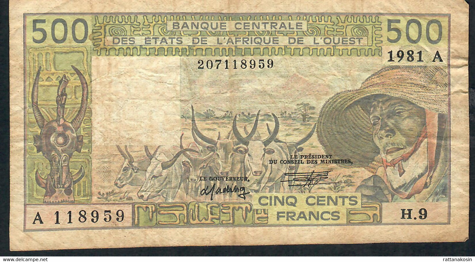 W.A.S. LETTER A Ivory Coast  P106Ab1  500 FRANCS 1981 Signature 15   9 Digit S/ns  FCO Fiduciaire VF NO P.h. - Elfenbeinküste (Côte D'Ivoire)