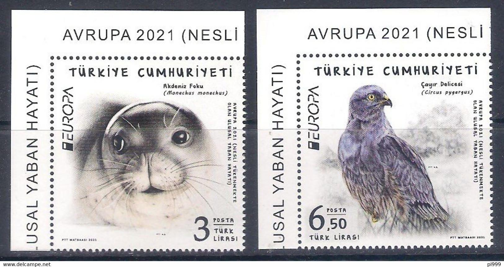 Turkey [EUROPA 2021] Endangered National Wildlife - Set Of 2 Stamps With Labels (MNH) - Sammlungen