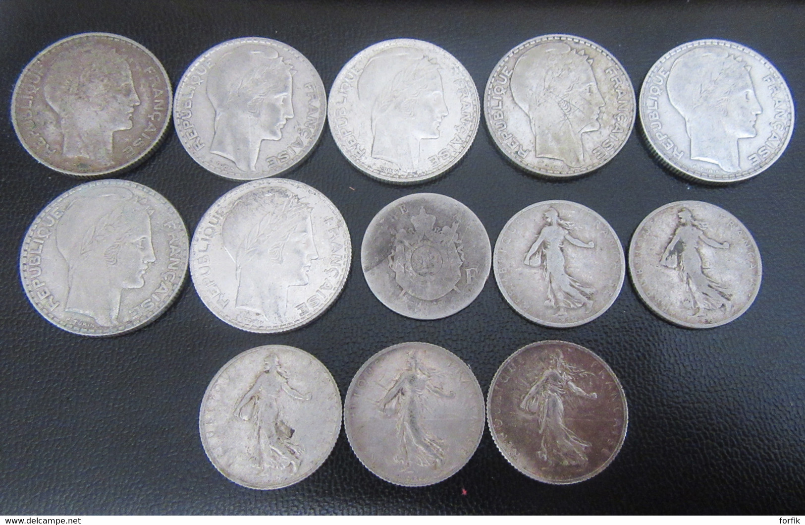 France - 13 Monnaies En Argent : 10 Francs Turin, 1 Franc Semeuse + 1 Franc Napoléon III état B - Poid Total : 98,8g - Collections