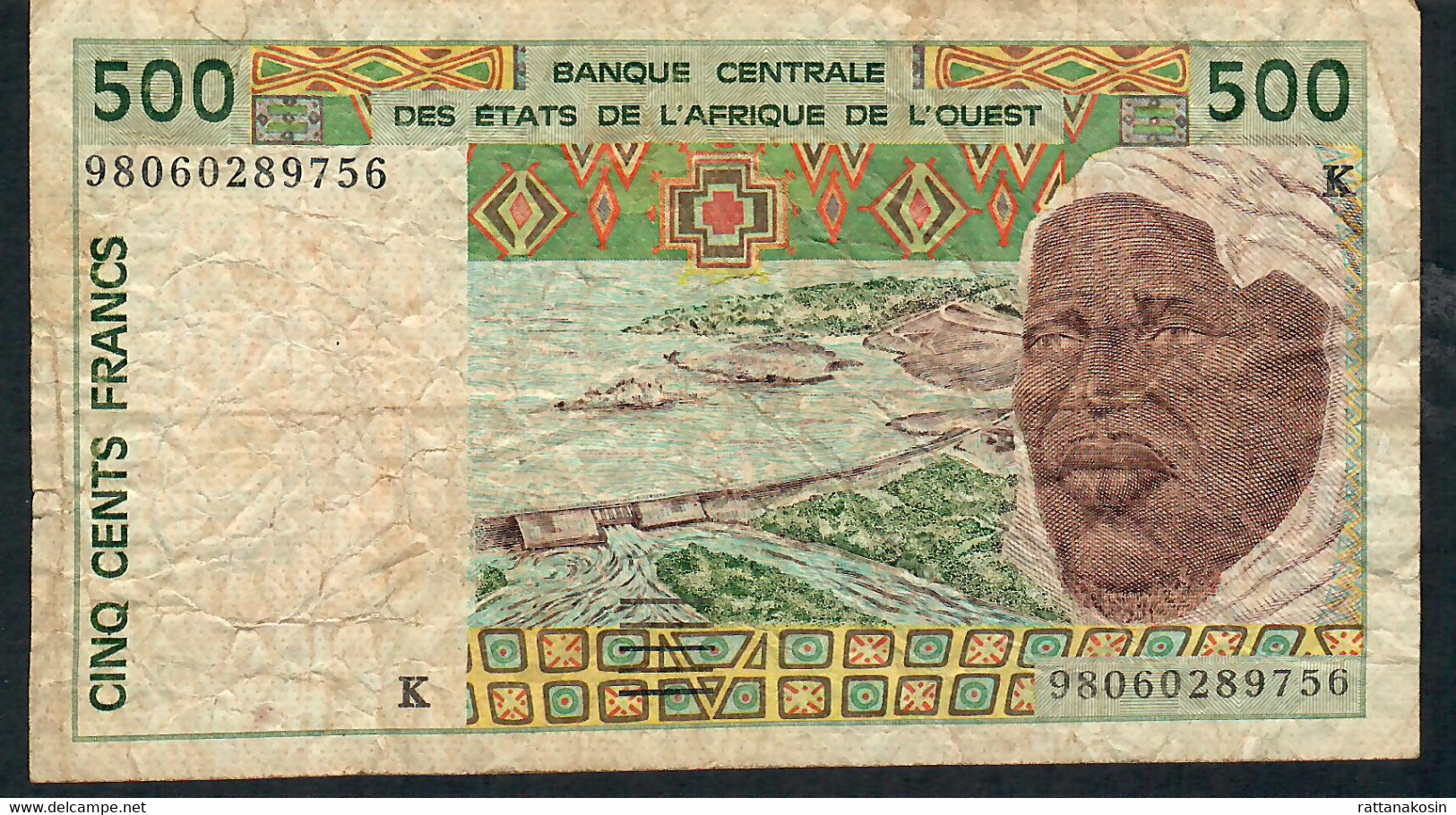 W.A.S. LETTER K SENEGAL P710Kh 500 FRANCS (19)98   Signature 28   11 Digit S/ns      FINE  NO P.h. - Senegal