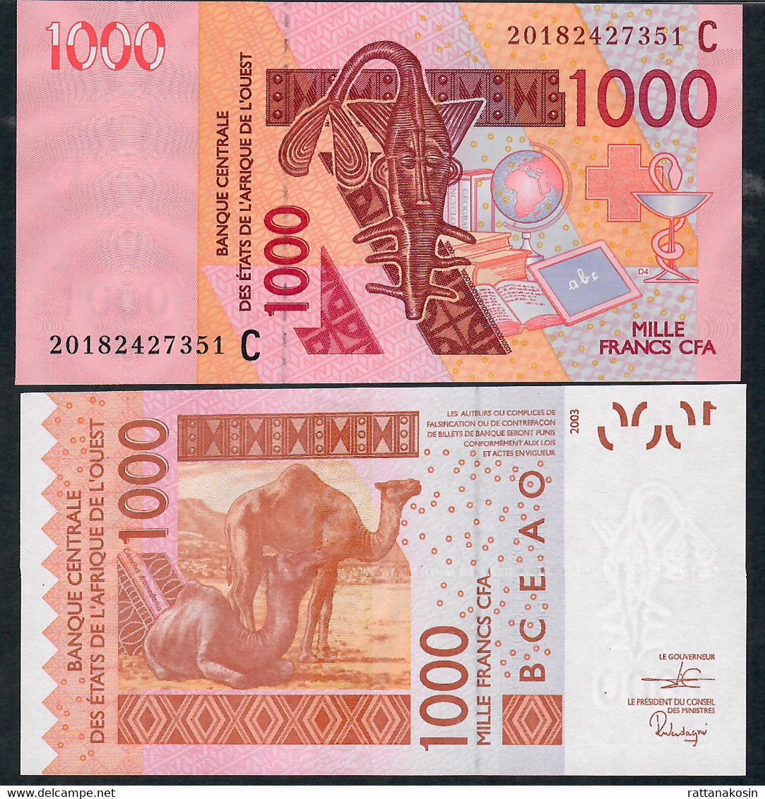 W.A.S. LETTER C Burkina Faso P 315Ct 1000 FRANCS (20)20   Signature 44  UNC. - Burkina Faso