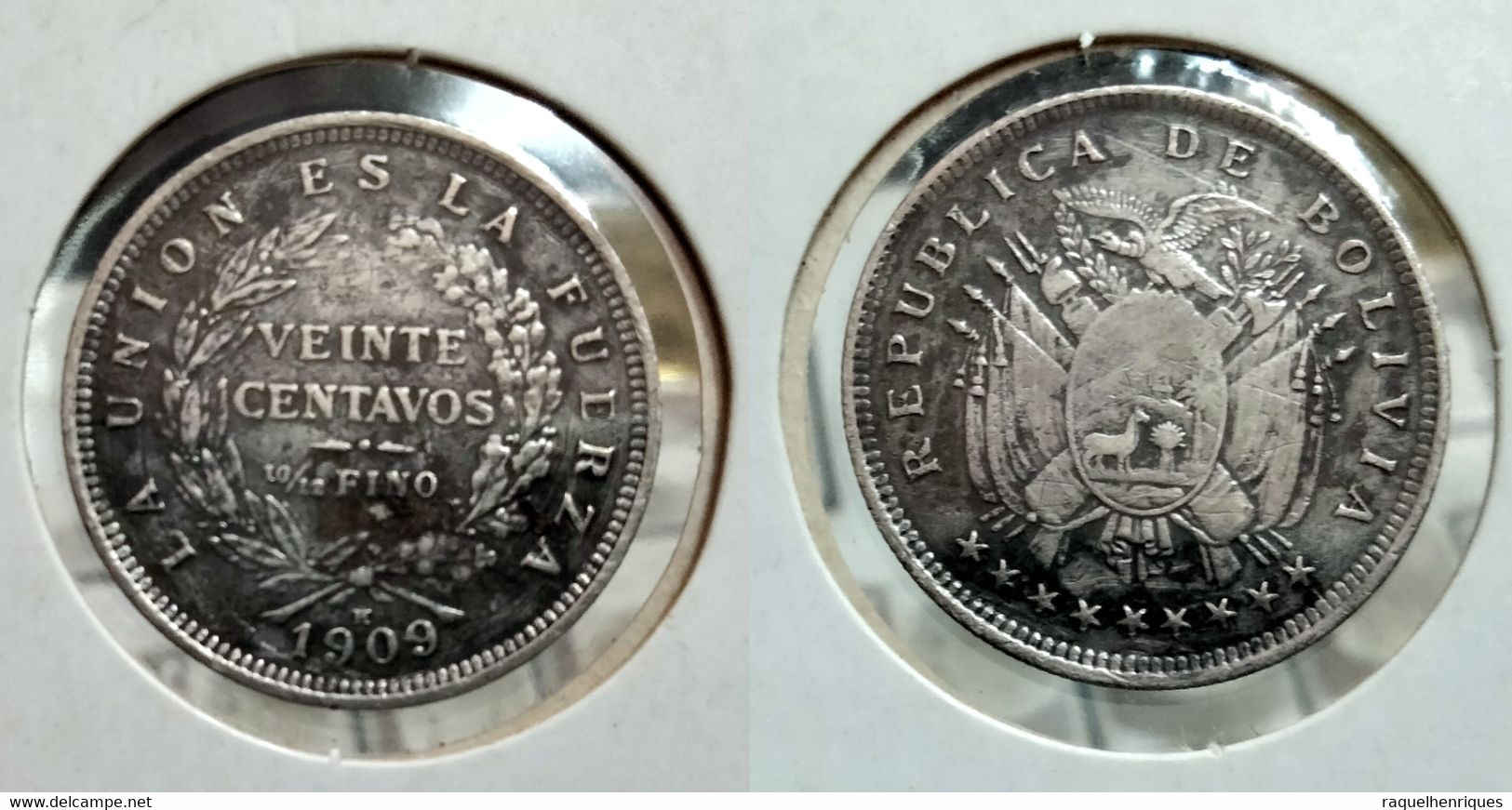 BOLIVIA 20 CENTAVOS 1909 Km# 176 SILVER (G#07-29) - Bolivia