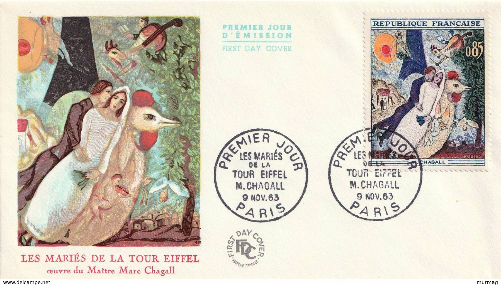 FRANCE - Enveloppe FDC - Chagall, Les Mariés De La Tour Eiffel - Tb N° 1398 - 1963 - 1960-1969