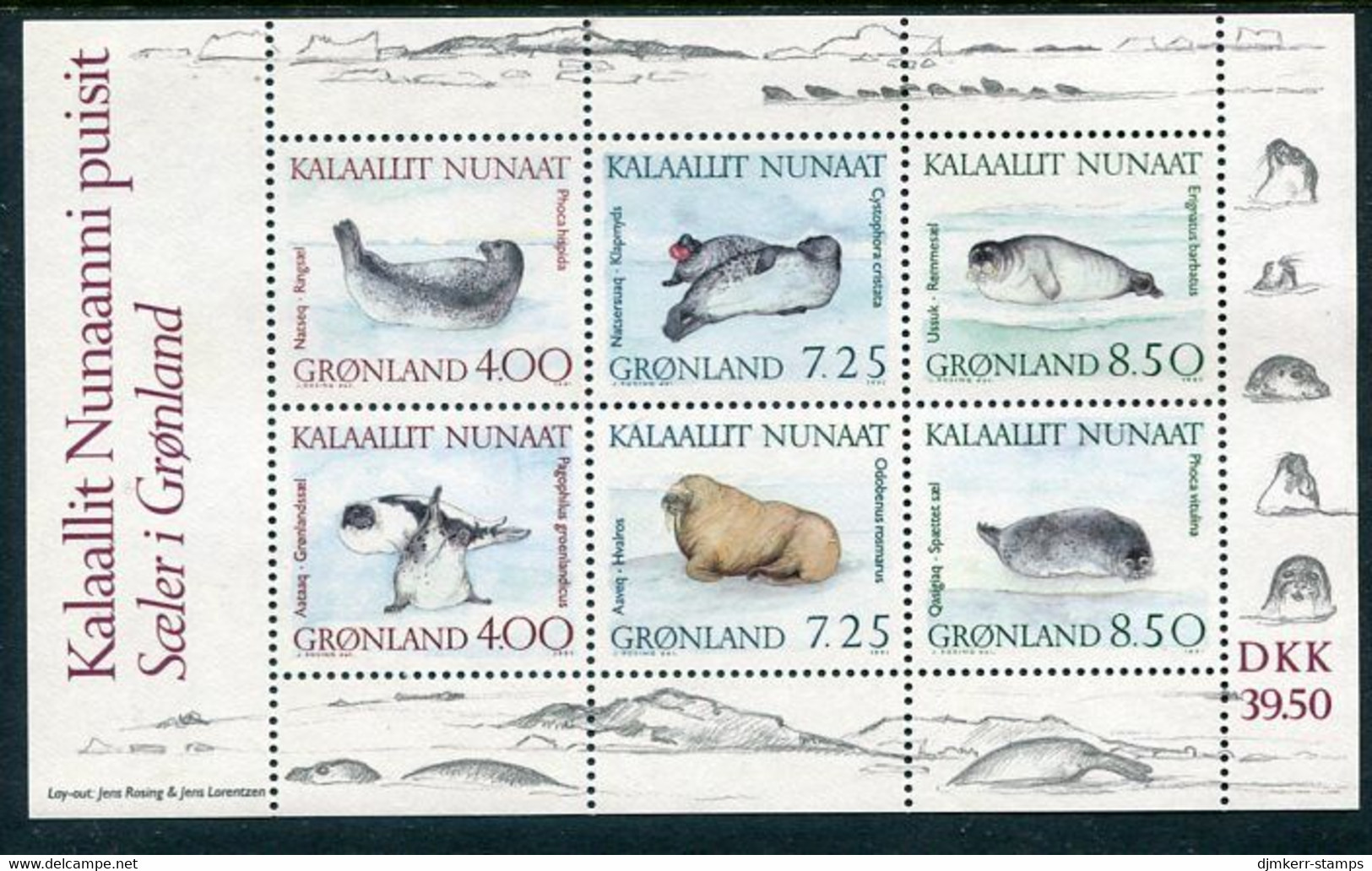 GREENLAND 1991 Seals Block MNH / **.  Michel Block 3 - Ongebruikt