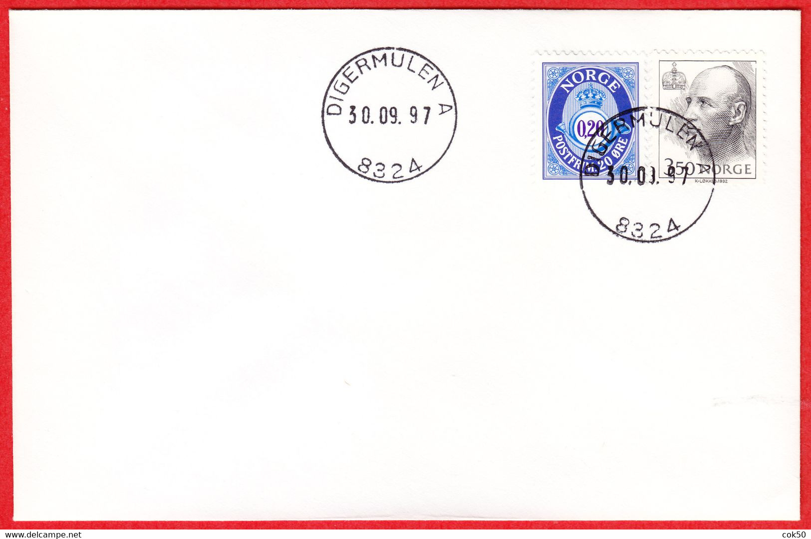 NORWAY -  8324 DIGERMULEN A - 24 MmØ - (Nordland County) - Last Day/postoffice Closed On 1997.09.30 - Emisiones Locales