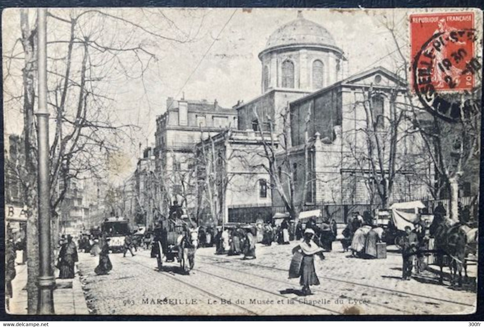 CPA MARSEILLE BD MUSEE ET LA CHAPELLE DU LYCEE (13 Bouches Du Rhône ) 1912  Animée Attelage Chevaux Tramway Chevaux - Quartiers Nord, Le Merlan, Saint Antoine