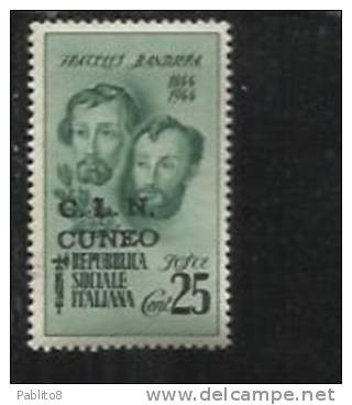 REPUBBLICA SOCIALE CLN CUNEO FRATELLI BANDIERA CENT. 25c MNH - Comite De Liberación Nacional (CLN)