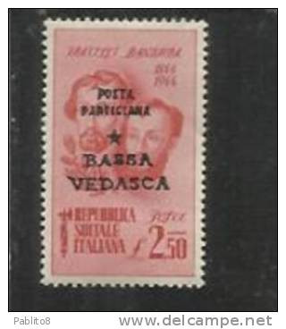 REPUBBLICA SOCIALE CLN BANDIERA POSTA PARTIGIANA BASSA VEDASCA LIRE 2,50 MNH - Nationales Befreiungskomitee