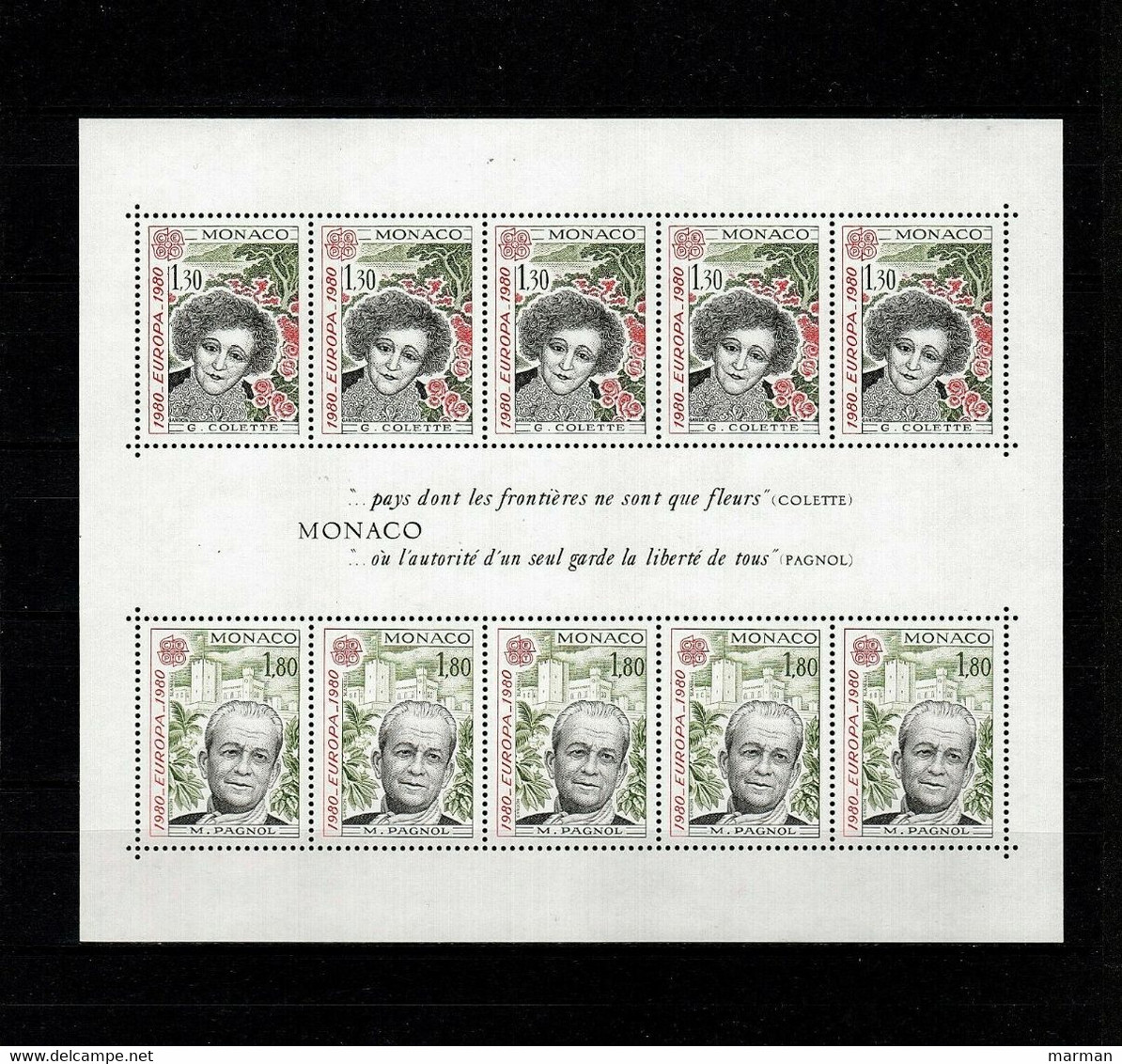 MONACO Foglietto Europa CEPT 1980 Valori Nuovi **/MNH - 1980