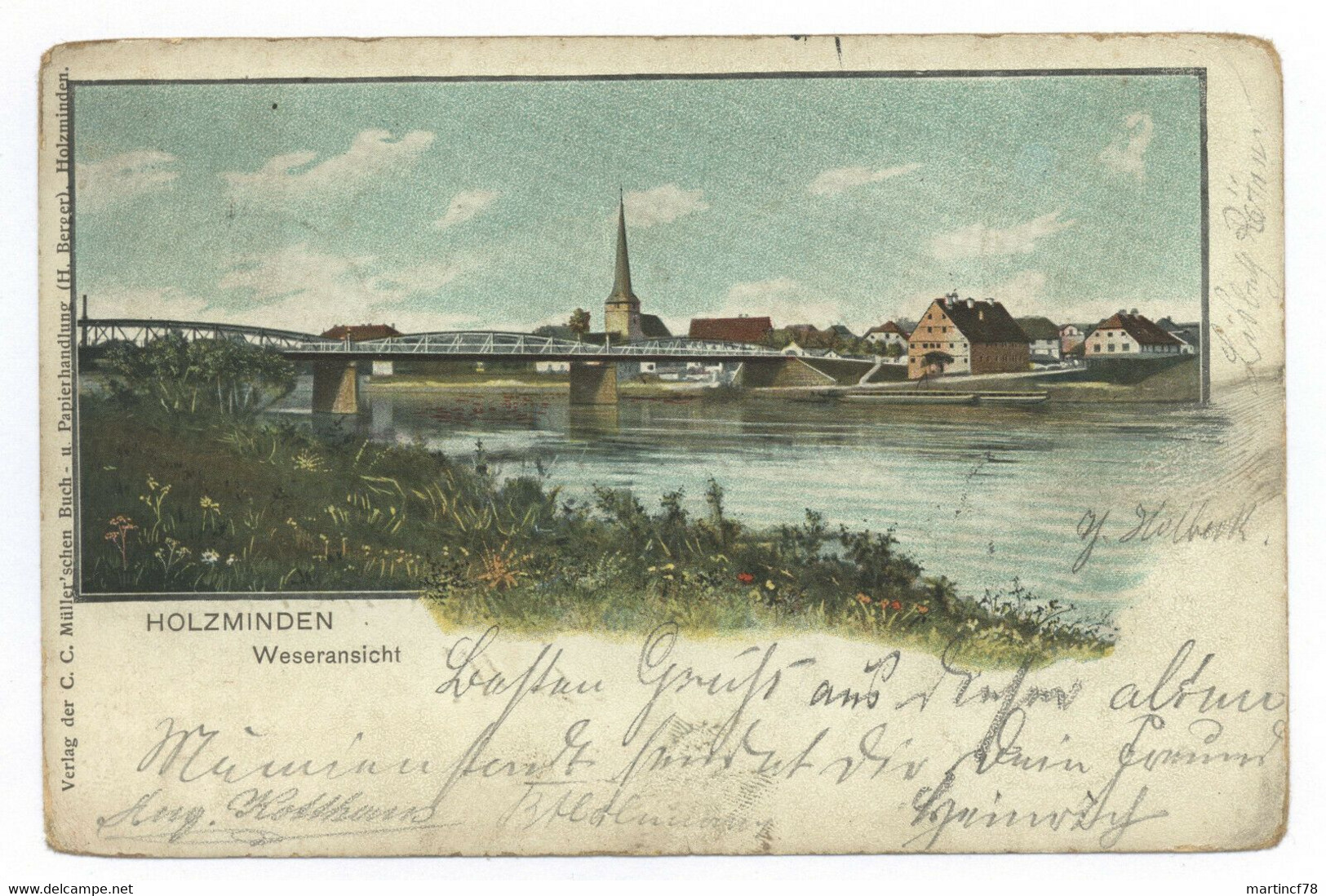 Holzminden Weseransicht Litho 1900 - Holzminden