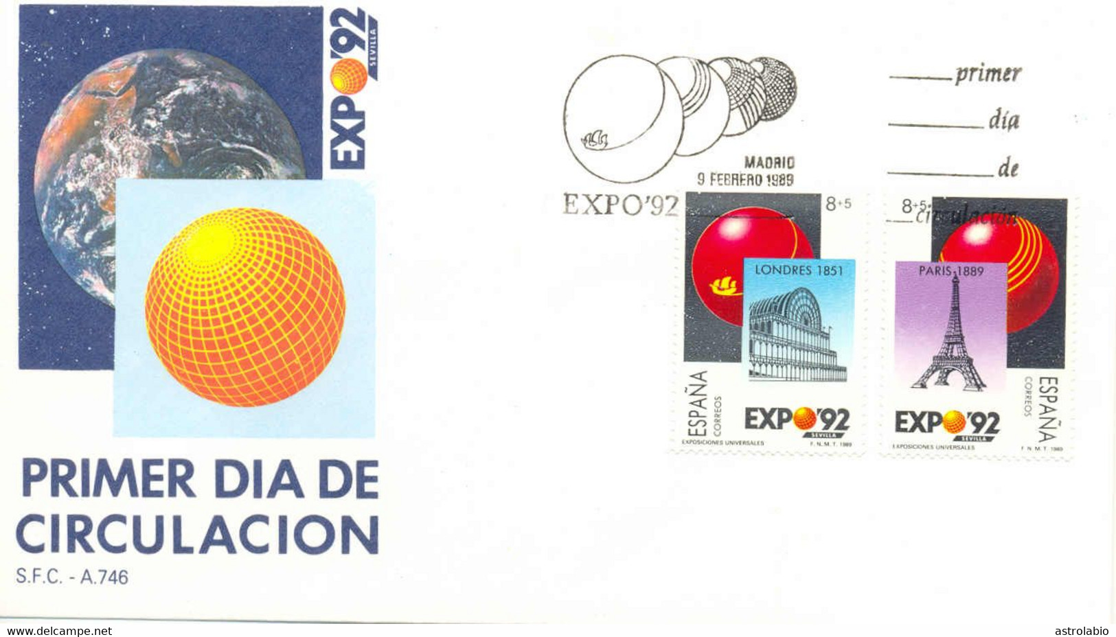Espagne 1989 FDC (2) " Exposition Universelle, à Séville " Yvert 2606/9 Flamme. Voir 2 Scan - 1992 – Sevilla (Spanien)