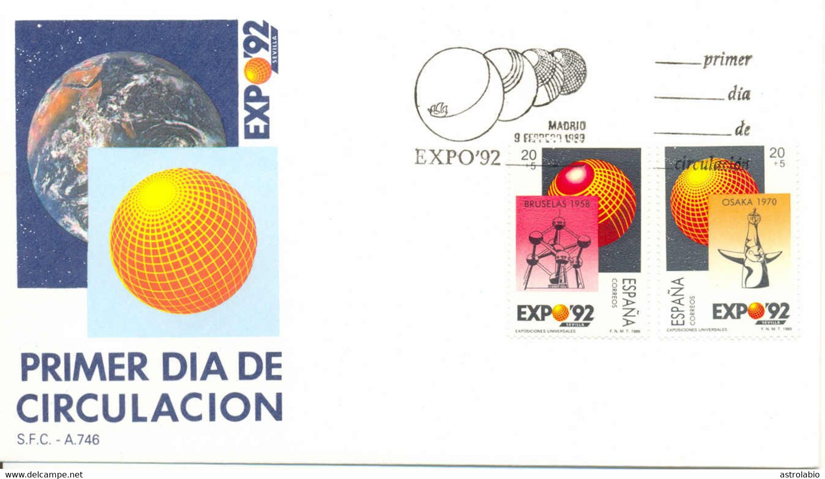 Espagne 1989 FDC (2) " Exposition Universelle, à Séville " Yvert 2606/9 Flamme. Voir 2 Scan - 1992 – Sevilla (Spanje)