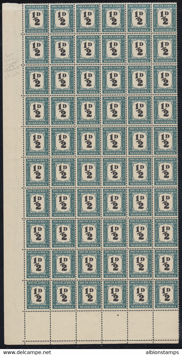 South Africa, Scott J34 (SG D34), MNH Block 60 With Doctor Blade Flaw At Left - Postage Due